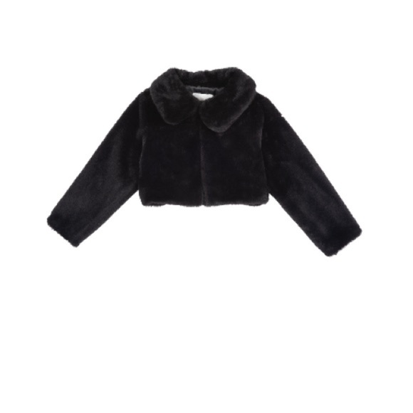 Rare Editions Collared Faux Fur Jacket Toddler Girls Black Solid Long Sleeve 6X - Picture 3 of 6